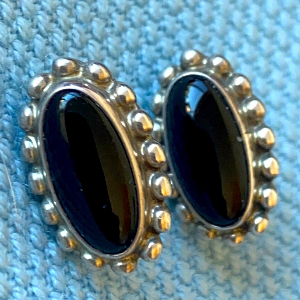 Onyx sterling silver post earrings marked VM